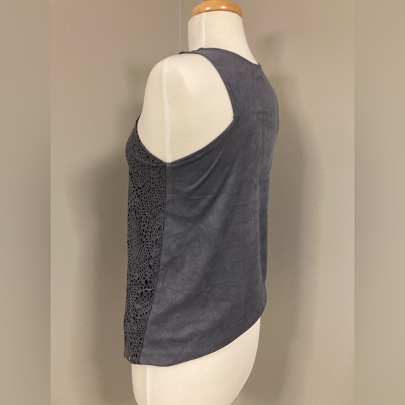 Unique Halter-Style Faux Suede Shirt with Cutouts - Picture 3 of 4